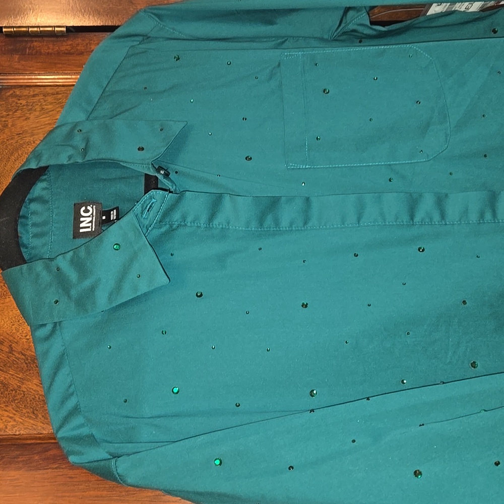 INC Green Sequined Shirt, Size: Medium